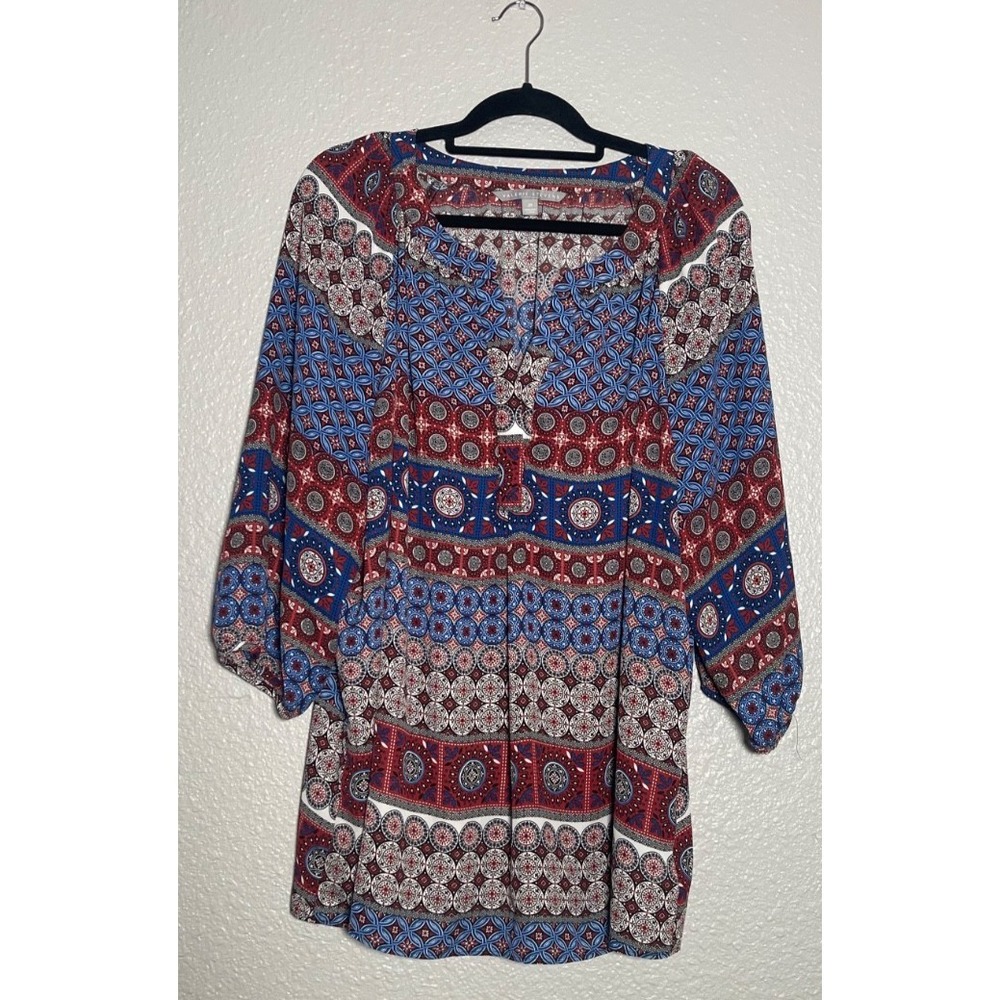 Valerie Stevens Blouse Women's Size 2X Multicolor 3/4 Sleeve Sheer V-Neck